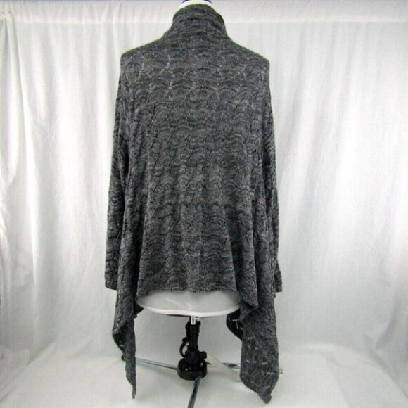 Chicos Gray Heather Cardigan Sweater Womens Size M 1 Sharkbite Hem Open Weave - Picture 5 of 11